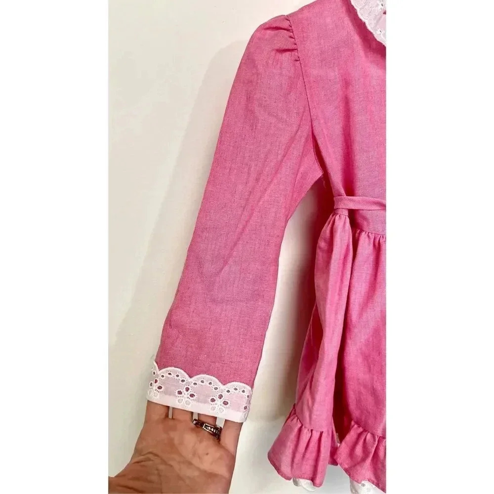 Vintage 80s Nannette Little Girls 4T Pink Easter Church Tutu Lace Dress - Picture 4 of 13